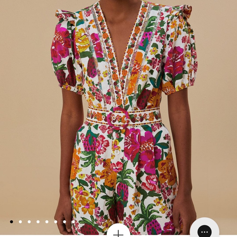 NWOT Farm Rio Women’s Off-White Flowerful Sketch Romper sz small